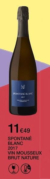 Promoties Spontané blanc 2017 vin mousseux brut nature - Schuimwijnen - Geldig van 12/09/2018 tot 27/09/2018 bij MonoPrix