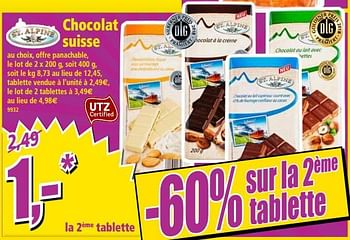 Promotions Chocolat suisse - St. Alpine - Valide de 19/09/2018 à 25/09/2018 chez Norma