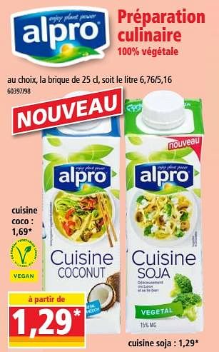 Promotions Préparation culinaire 100% végétale - Alpro - Valide de 19/09/2018 à 25/09/2018 chez Norma