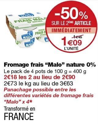 Promoties Fromage frais malo nature 0% - Malo - Geldig van 12/09/2018 tot 24/09/2018 bij MonoPrix