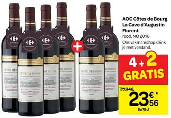 Promoties Aoc côtes de bourg la cave d`augustin florent - Rode wijnen - Geldig van 19/09/2018 tot 24/09/2018 bij Carrefour