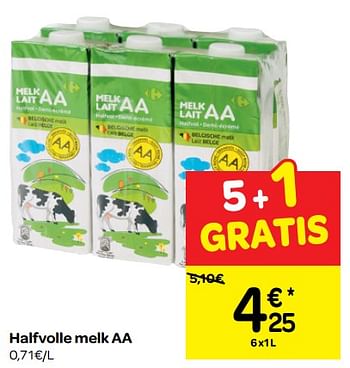 Promoties Halfvolle melk aa - Huismerk - Carrefour  - Geldig van 19/09/2018 tot 24/09/2018 bij Carrefour