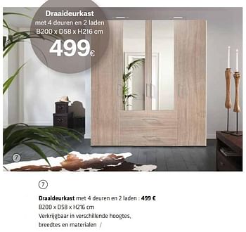 Promoties Draaideurkast met 4 deuren en 2 laden - Huismerk - Euroshop - Geldig van 17/09/2018 tot 31/12/2018 bij Euro Shop