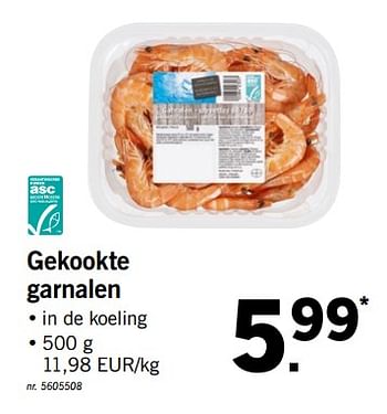 Promoties Gekookte garnalen - Huismerk - Lidl - Geldig van 24/09/2018 tot 29/09/2018 bij Lidl