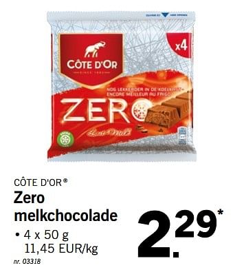 Promoties Zero melkchocolade - Cote D'Or - Geldig van 24/09/2018 tot 29/09/2018 bij Lidl
