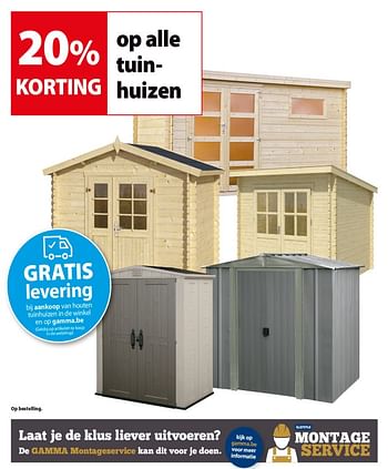 Promoties 20% korting op alle tuinhuizen - Huismerk - Gamma - Geldig van 26/09/2018 tot 08/10/2018 bij Gamma