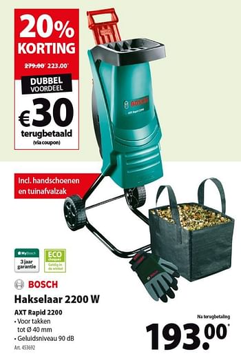 Promoties Bosch hakselaar 2200 w - Bosch - Geldig van 26/09/2018 tot 08/10/2018 bij Gamma