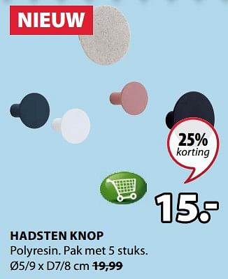 Promoties Hadsten knop - Huismerk - Jysk - Geldig van 17/09/2018 tot 30/09/2018 bij Jysk