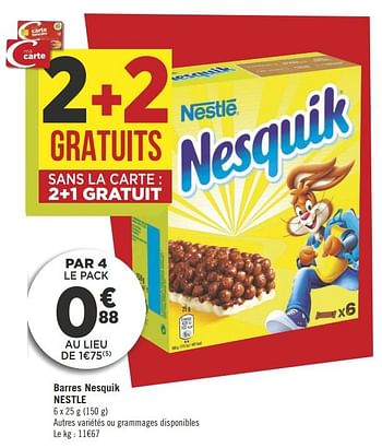 Promotions Barres nesquik nestle - Nestlé - Valide de 18/09/2018 à 30/09/2018 chez Géant Casino