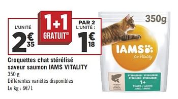 Promotions Croquettes chat stérélisé saveur saumon iams vitality - IAMS - Valide de 18/09/2018 à 30/09/2018 chez Géant Casino