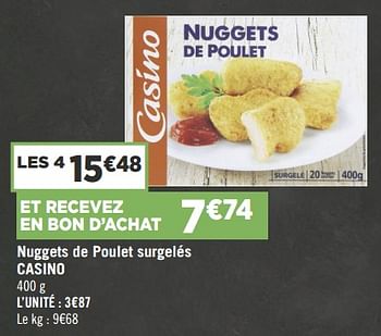 Promotions Nuggets de poulet surgelés casino - Produit Maison - Géant Casino - Valide de 18/09/2018 à 30/09/2018 chez Géant Casino