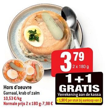 Promotions Hors d`oeuvre garnaal, krab of zalm - Produit Maison - Smatch - Valide de 19/09/2018 à 25/09/2018 chez Smatch