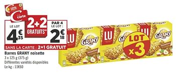 Promotions Barres grany noisette - Lu - Valide de 18/09/2018 à 30/09/2018 chez Géant Casino