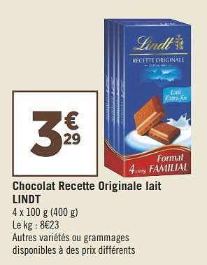 Promotions Chocolat recette originale lait lindt - Lindt - Valide de 18/09/2018 à 30/09/2018 chez Géant Casino