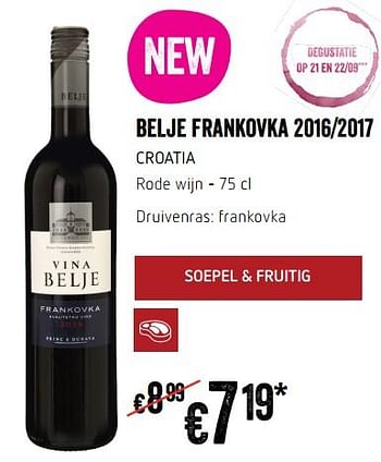 Promotions Belje frankovka 2016-2017 croatia rode wijn - Vins rouges - Valide de 20/09/2018 à 17/10/2018 chez Delhaize