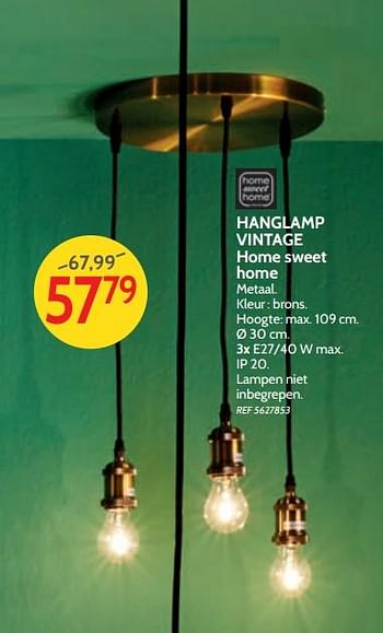 Promoties Hanglamp vintage home sweet home - Home sweet home - Geldig van 26/09/2018 tot 22/10/2018 bij BricoPlanit