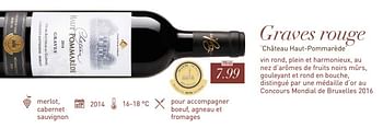 Promoties Graves rouge `château haut-pommarède` - Rode wijnen - Geldig van 17/09/2018 tot 31/10/2018 bij Aldi