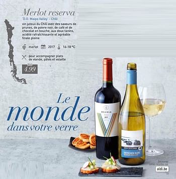 Promotions Merlot reserva `d.o. maipo valley` - chili - Vins rouges - Valide de 17/09/2018 à 31/10/2018 chez Aldi