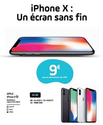 Promotions Apple iphone x 64 gb - Apple - Valide de 19/09/2018 à 01/10/2018 chez Base