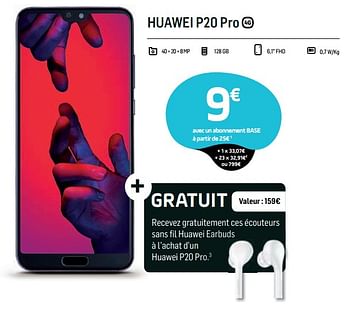 Promotions Huawei p20 pro 128 gb - Huawei - Valide de 19/09/2018 à 01/10/2018 chez Base