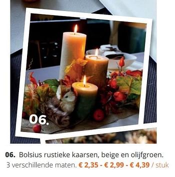 Promoties Bolsius rustieke kaarsen, beige en olijfgroen - Bolsius - Geldig van 18/09/2018 tot 04/11/2018 bij Ava
