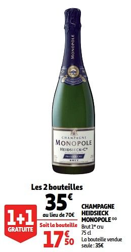 Promotions Champagne heidsieck monopole - Champagne - Valide de 19/09/2018 à 25/09/2018 chez Auchan Ronq