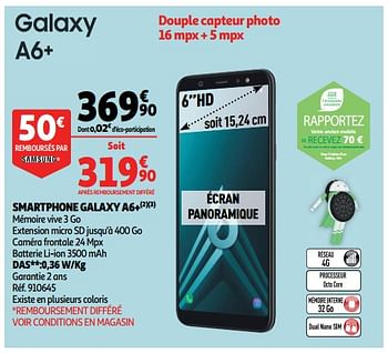 Promotions Samsung smartphone galaxy a6+ - Samsung - Valide de 19/09/2018 à 25/09/2018 chez Auchan Ronq