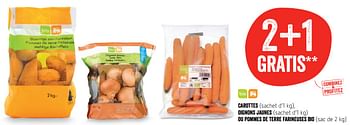 Promotions Carottes, oignons jaunes ou pommes de terre farineuses bio - Produit Maison - Delhaize - Valide de 20/09/2018 à 26/09/2018 chez Delhaize