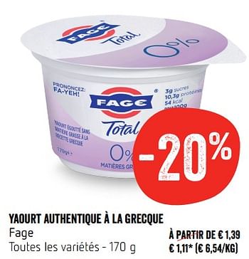 Promoties Yaourt authentique à la grecque fage - Fage - Geldig van 20/09/2018 tot 26/09/2018 bij Delhaize