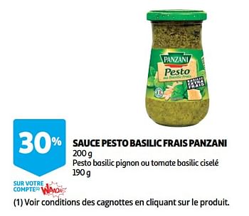 Promoties Sauce pesto basilic frais panzani - Panzani - Geldig van 19/09/2018 tot 25/09/2018 bij Auchan