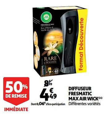 Promotions Diffuseur fresmatic max air wick - Airwick - Valide de 19/09/2018 à 25/09/2018 chez Auchan Ronq