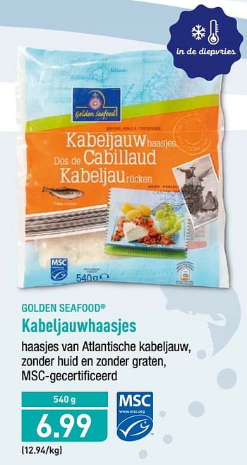 Promotions Kabeljauwhaasjes - Golden Seafood - Valide de 25/09/2018 à 29/09/2018 chez Aldi