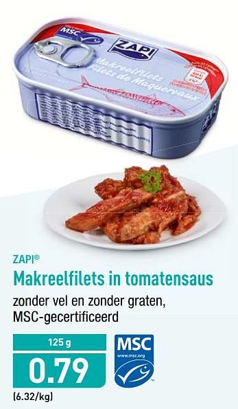Promoties Makreelfilets in tomatensaus - Zapi - Geldig van 25/09/2018 tot 29/09/2018 bij Aldi