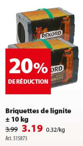Promotions Briquettes de lignite - Rekord - Valide de 26/09/2018 à 08/10/2018 chez Gamma