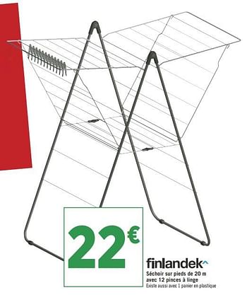 Promotions Séchoir sur pieds de 20 m avec 12 pinces à linge - Finlandek - Valide de 18/09/2018 à 30/09/2018 chez Géant Casino
