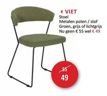 Promoties Viet stoel metalen poten - stof groen, grijs of lichtgrijs - Huismerk - Weba - Geldig van 19/09/2018 tot 18/10/2018 bij Weba