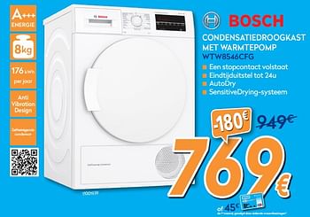 Promoties Bosch condensatiedroogkast met warmtepomp wtw8546cfg - Bosch - Geldig van 24/09/2018 tot 24/10/2018 bij Krefel