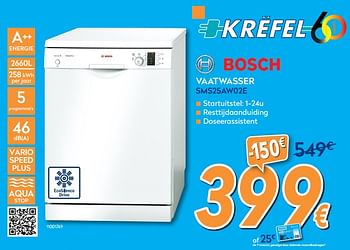 Promoties Bosch vaatwasser sms25aw02e - Bosch - Geldig van 24/09/2018 tot 24/10/2018 bij Krefel