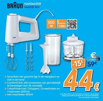 Promoties Braun handmixer hm3135 wh - Braun - Geldig van 24/09/2018 tot 24/10/2018 bij Krefel
