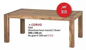 Promoties Corvo tafel sheesham hout massief - fineer - Huismerk - Weba - Geldig van 19/09/2018 tot 18/10/2018 bij Weba