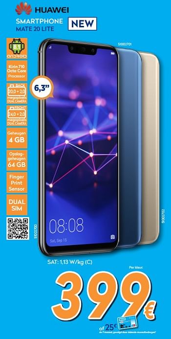 Promotions Huawei smartphone mate 20 lite - Huawei - Valide de 24/09/2018 à 24/10/2018 chez Krefel