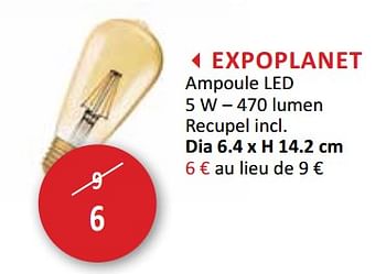 Promotions Expoplanet ampoule led 5 w - Produit maison - Weba - Valide de 19/09/2018 à 18/10/2018 chez Weba