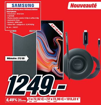 Promotions Samsung galaxy note 9 ultimate edition smartphone - Samsung - Valide de 24/09/2018 à 30/09/2018 chez Media Markt