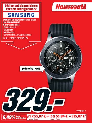 Promotions Samsung galaxy watch 46 mm silver sm-r800nzsalux montre connectée - Samsung - Valide de 24/09/2018 à 30/09/2018 chez Media Markt