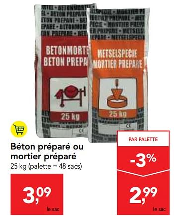 Promotions Béton préparé ou mortier préparé - Produit maison - Makro - Valide de 26/09/2018 à 09/10/2018 chez Makro