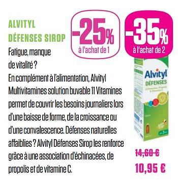 Promotions Alvityl défenses sirop - Alvityl - Valide de 25/09/2018 à 25/11/2018 chez Medi-Market