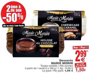 Promoties Desserts marie morin - Marie Morin - Geldig van 25/09/2018 tot 01/10/2018 bij Cora