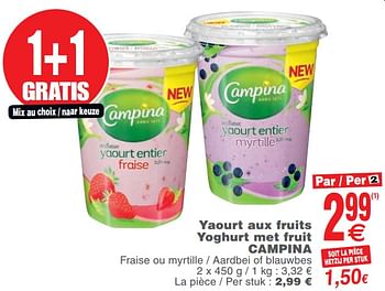 Promotions Yaourt aux fruits yoghurt met fruit campina - Campina - Valide de 25/09/2018 à 01/10/2018 chez Cora