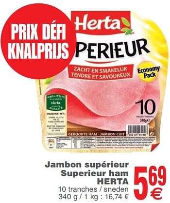 Promoties Jambon supérieur superieur ham herta - Herta - Geldig van 25/09/2018 tot 01/10/2018 bij Cora