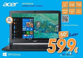 Promoties Acer notebook aspire 5 a517-51-32pz - Acer - Geldig van 24/09/2018 tot 24/10/2018 bij Krefel